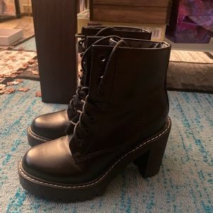 Madden girl:  black thick heel ankle boots